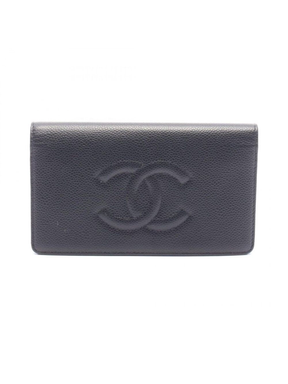 Chanel Bifold Wallet CC Logo Black Caviar Leather Zip